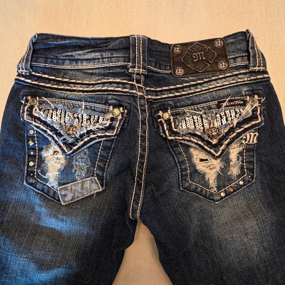 Miss Me Women's Denim Boot Jean SZ 26 Sequin Patchwork Y2K Low Rise - Picture 4 of 11